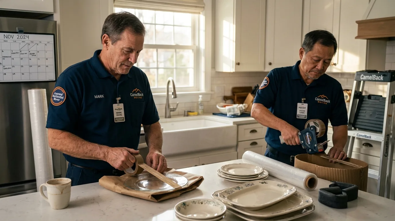 Professional crew packing kitchen dishware in Bonduel, WI